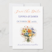 Soft Neutral Wildflowers Wedding Ivory Dusty Blue セーブザデート (正面)