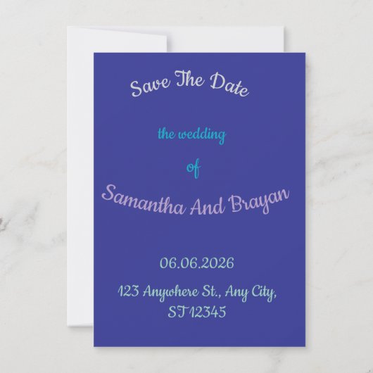 Soft Night Romance , Wedding Save the Date Card 招待状 (裏面)