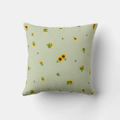 Soft Olive Japanese Sunflower Floral Pattern クッション (裏面)