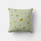 Soft Olive Japanese Sunflower Floral Pattern クッション (正面)