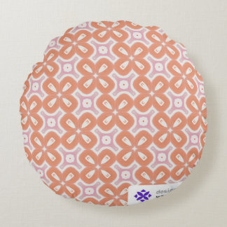 Soft Orange & Pink Floral Geometric Round Pillow – ラウンドクッション