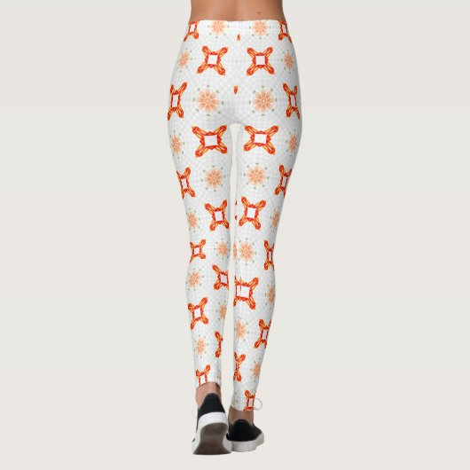Soft Orange-Red Floral & Frame Pattern Leggings レギンス (裏面)