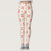 Soft Orange-Red Floral & Frame Pattern Leggings レギンス (正面)