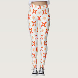 Soft Orange-Red Floral & Frame Pattern Leggings レギンス