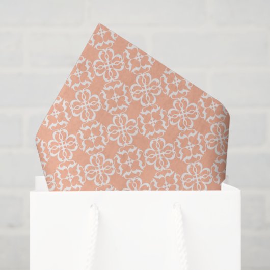 Soft Orange & White Floral Lattice Pattern 薄葉紙 (ギフトバッグ)