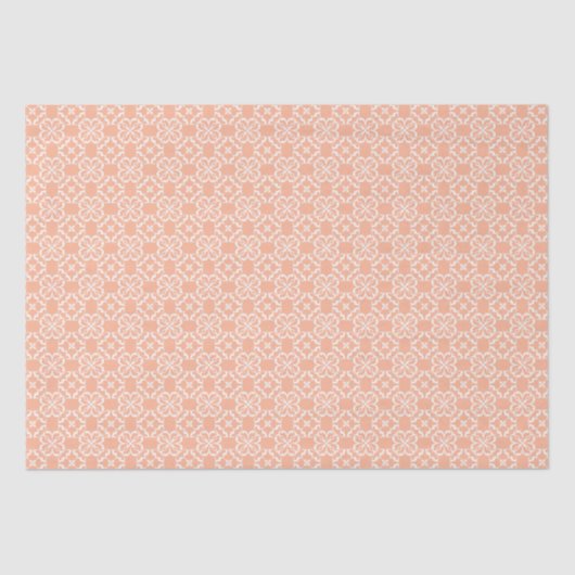 Soft Orange & White Floral Lattice Pattern 薄葉紙 (正面)