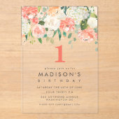 Soft Painted Floral Girls Ladies Birthday Invite アクリル招待状 (正面)