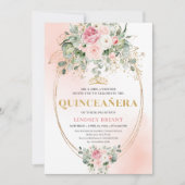Soft Pale Pink Floral Bohemian Quinceañera Invite 招待状 (正面)