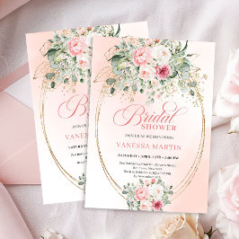 Soft Pale Pink Floral Bridal Shower Invitation 招待状