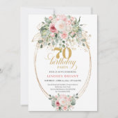 Soft Pale Pink Flowers 70th Birthday Invitation 招待状 (正面)