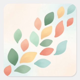 Soft Pastel Abstract Falling Leaves スクエアシール