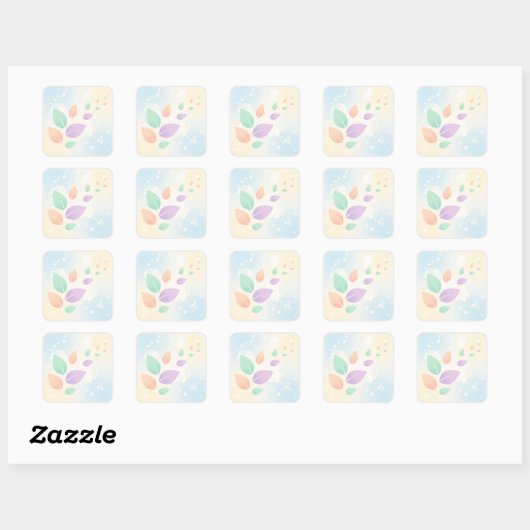 Soft Pastel Abstract Floating Leaves スクエアシール (シート)