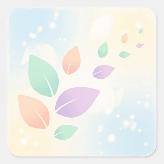 Soft Pastel Abstract Floating Leaves スクエアシール (正面)