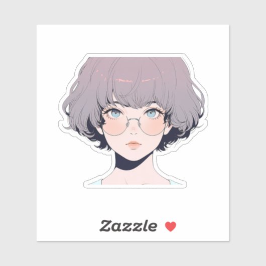 Soft Pastel Anime Girl with Glasses シール (シート)