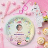 Soft Pastel Baby Boy 1st Birthday Photo Plates ペーパープレート (パーティー)