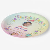 Soft Pastel Baby Boy 1st Birthday Photo Plates ペーパープレート (アングル)