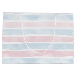 Soft Pastel Blue and Pink Watercolor Stripes  ラージペーパーバッグ