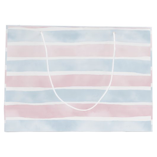 Soft Pastel Blue and Pink Watercolor Stripes  ラージペーパーバッグ (裏面)