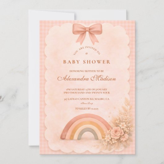 Soft Pastel Boho Rainbow Baby Shower 招待状 (正面)