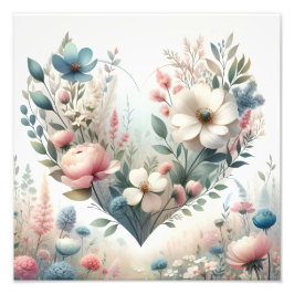 Soft Pastel Botanical Floral Meadow フォトプリント