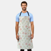 Soft Pastel Cherry Blossom & Daisy Floral Apron エプロン (着用した状態)