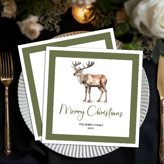 Soft Pastel Christmas Deer Script Family Napkins スタンダードカクテルナプキン