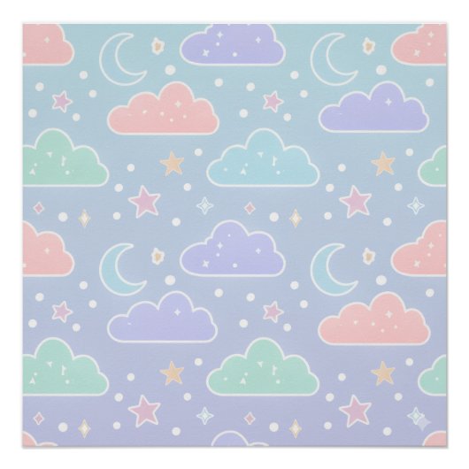 Soft Pastel Cloud Wall Art Poster ポスター (正面)