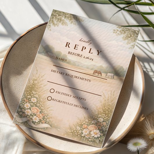 Soft Pastel Countryside Meadow Wedding 出欠カード