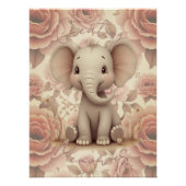 Soft Pastel Elephant And Floral ポスター (正面)