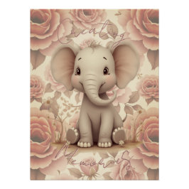 Soft Pastel Elephant And Floral ポスター