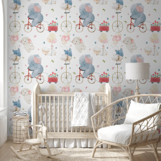 Soft Pastel Elephant Baby Animals Nursery 壁紙