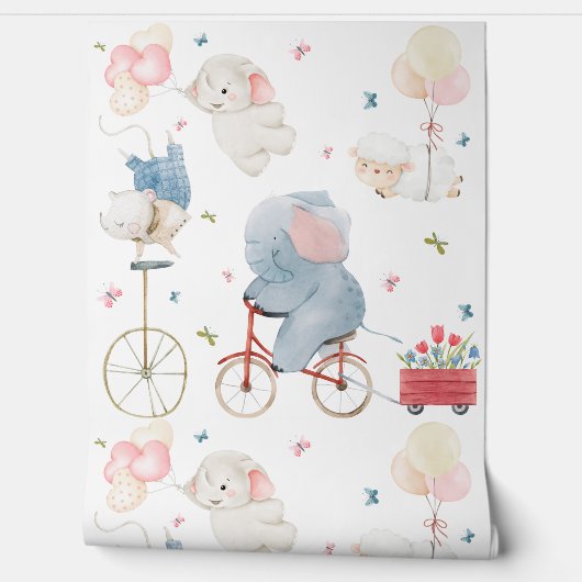 Soft Pastel Elephant Baby Animals Nursery 壁紙 (ほどく)