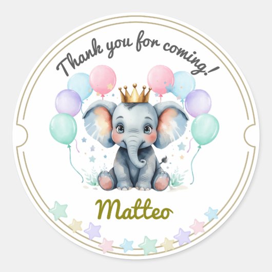 Soft Pastel Elephant Thank You Stickers ラウンドシール (正面)