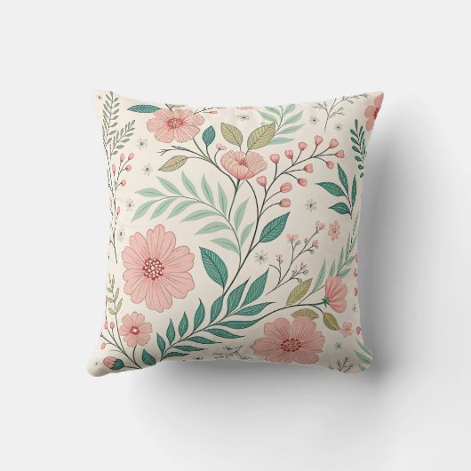 Soft Pastel Floral Botanical Throw Pillow クッション (裏面)