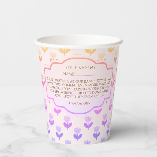 Soft Pastel Floral Pattern Baby Shower Name Date  紙コップ (裏面)