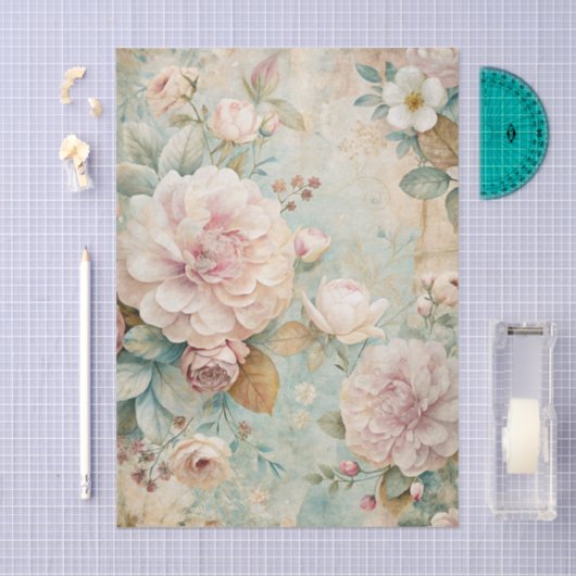 Soft Pastel Floral Pattern with Peonies 薄葉紙 (クラフト)