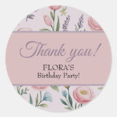 Soft Pastel Floral Personalized Birthday Thank You ラウンドシール (正面)