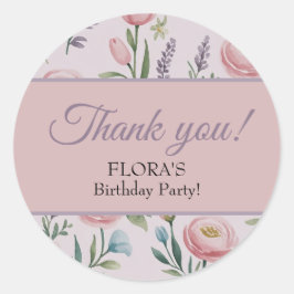 Soft Pastel Floral Personalized Birthday Thank You ラウンドシール