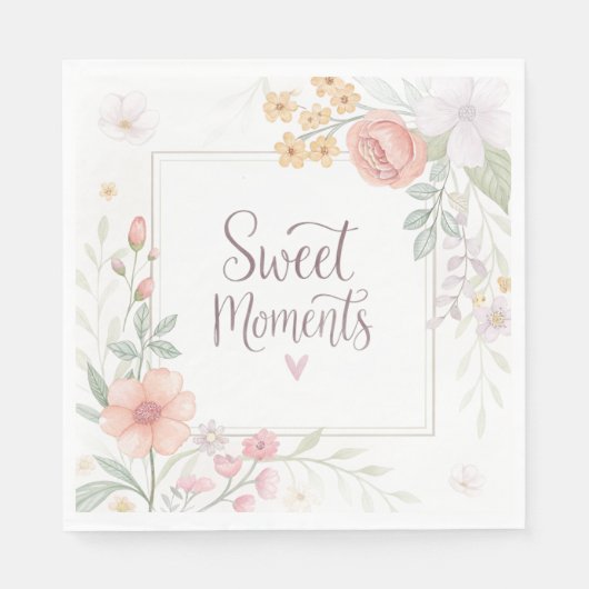 Soft Pastel Floral “Sweet Moments” Spring Design スタンダードランチョンナプキン (正面)