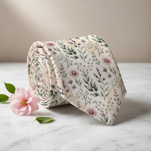 Soft Pastel Floral Watercolor ネクタイ