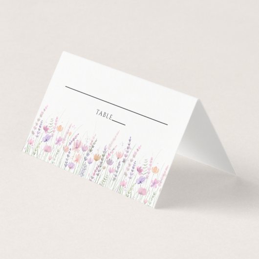 Soft Pastel Floral Wildflower Wedding Place Card (正面)