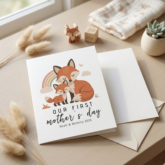 Soft Pastel Fox Mom Baby First Mother’s Day  カード