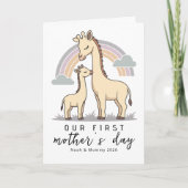Soft Pastel Giraffe Mom Baby First Mother’s Day  カード (正面)