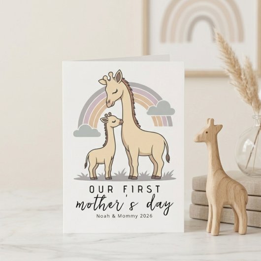 Soft Pastel Giraffe Mom Baby First Mother’s Day  カード