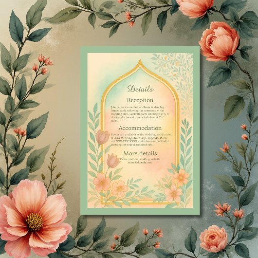 Soft Pastel Gold Floral Arch Wedding  エンクロージャーカード