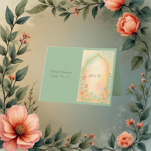Soft Pastel Gold Floral Arch Wedding guest card サンキューカード