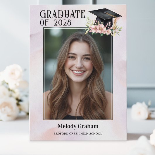 Soft Pastel Graduate Cap With Flowers Graduation 招待状