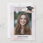 Soft Pastel Graduate Cap With Flowers Graduation I 招待状 (正面)