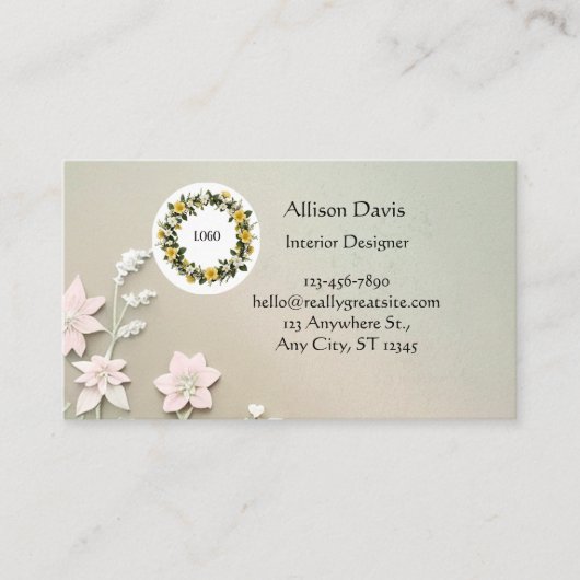 Soft Pastel Green Floral  名刺 (正面)