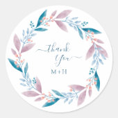 Soft Pastel Greenery Wreath Wedding Thank You ラウンドシール (正面)
